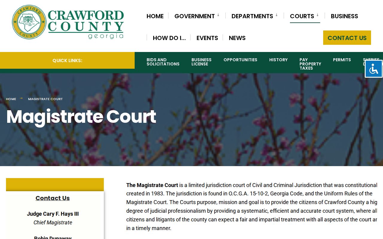 Crawford County warrant records Magistrate Court jurisdiction
