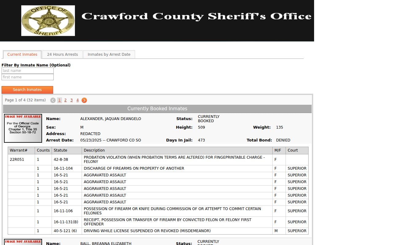 Crawford County warrant records jail population interface